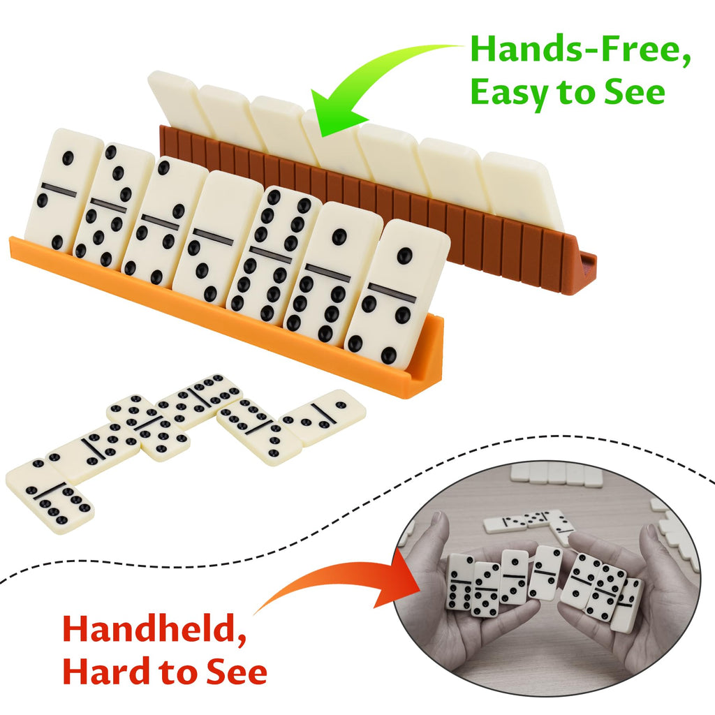 NiToy Double 6 Dominoes Set with 28 Tiles and Silicone Racks - Portable Travel Case