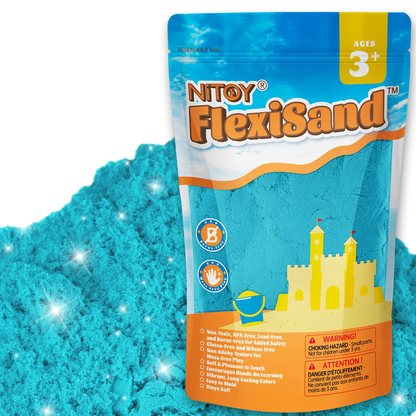 NiToy FlexiSand 2.2Lbs Dark Blue Play Sand – Non-Toxic, Never Dries Out, Ideal for Sensory Play and Molding