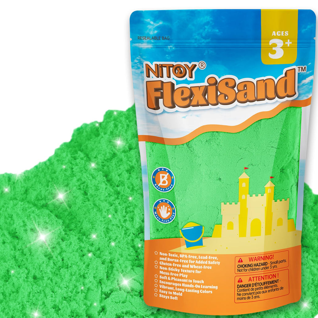 NiToy FlexiSand 2.2Lbs Green Play Sand – Non-Toxic Sensory Sand for Kids Ages 3+