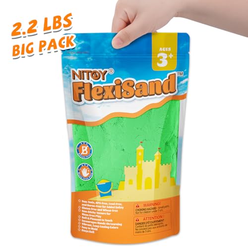 NiToy FlexiSand 2.2Lbs Green Play Sand – Non-Toxic Sensory Sand for Kids Ages 3+