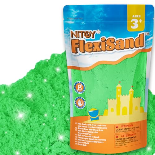 NiToy FlexiSand 2.2Lbs Green Play Sand – Non-Toxic Sensory Sand for Kids Ages 3+