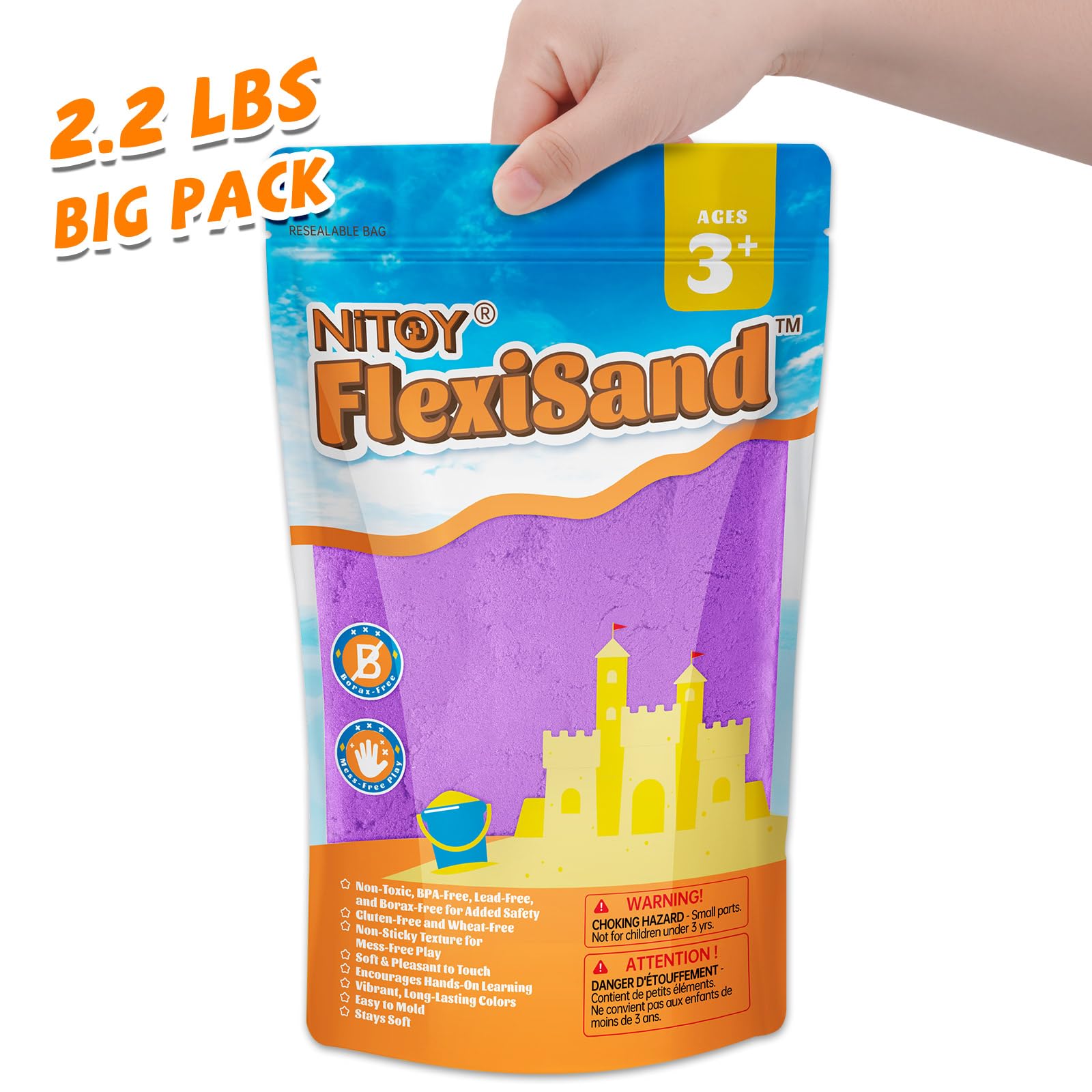 NiToy FlexiSand Purple Play Sand - 2.2 lbs Never Dries Out, Non-Toxic Sensory Sand for Kids Ages 3+