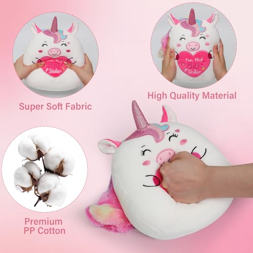 NIUBEHOHO 10 Inch Pink Unicorn Plush – Big Sister Gift with Rainbow Glitter Horn and “I'm the BIG Sister” Embroidery