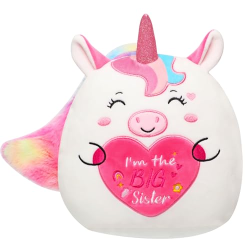 NIUBEHOHO 10 Inch Pink Unicorn Plush – Big Sister Gift with Rainbow Glitter Horn and “I'm the BIG Sister” Embroidery