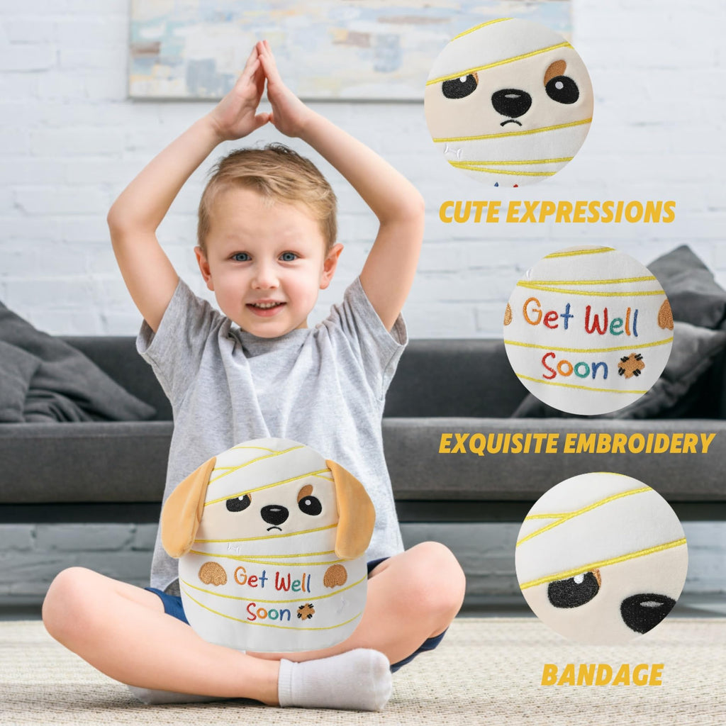 NIUBEHOHO Get Well Soon Labrador Plush – 9 Inch Soft Stuffed Animal with Bandage Design and Inspirational Embroidery