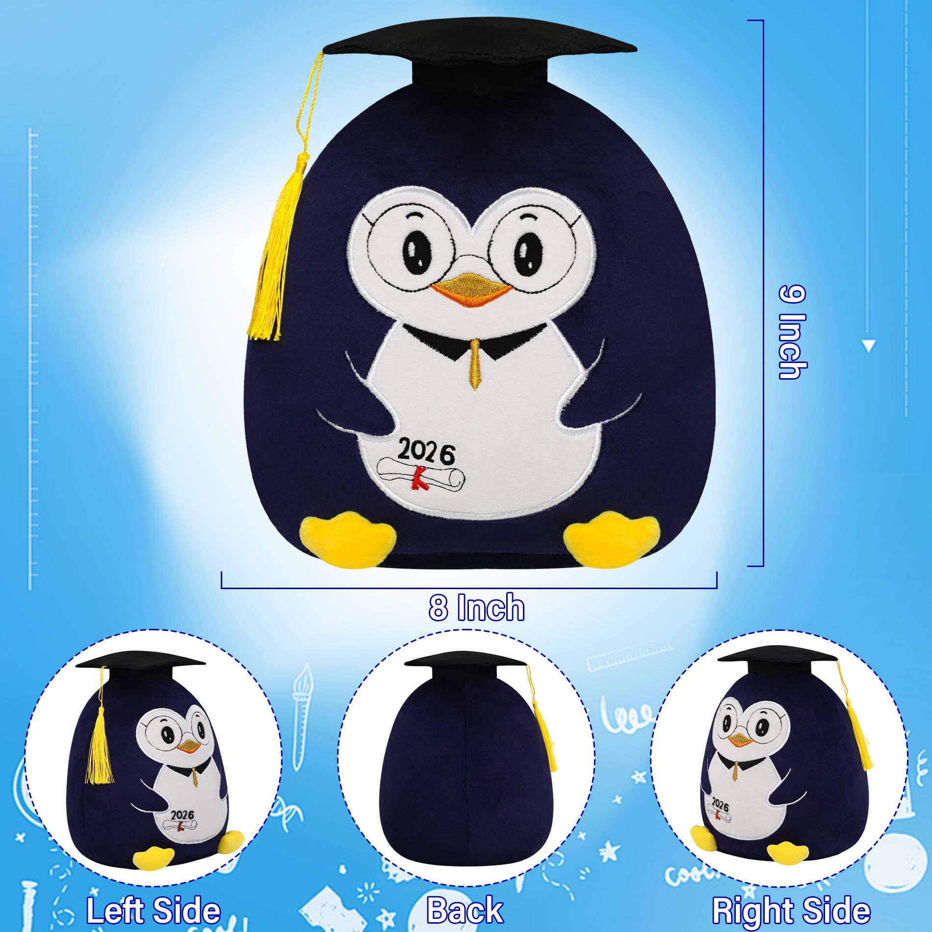 NIUBEHOHO Graduation Plush Penguin - 2026 Grad Stuffed Animal with Doctoral Hat, 10 Inch