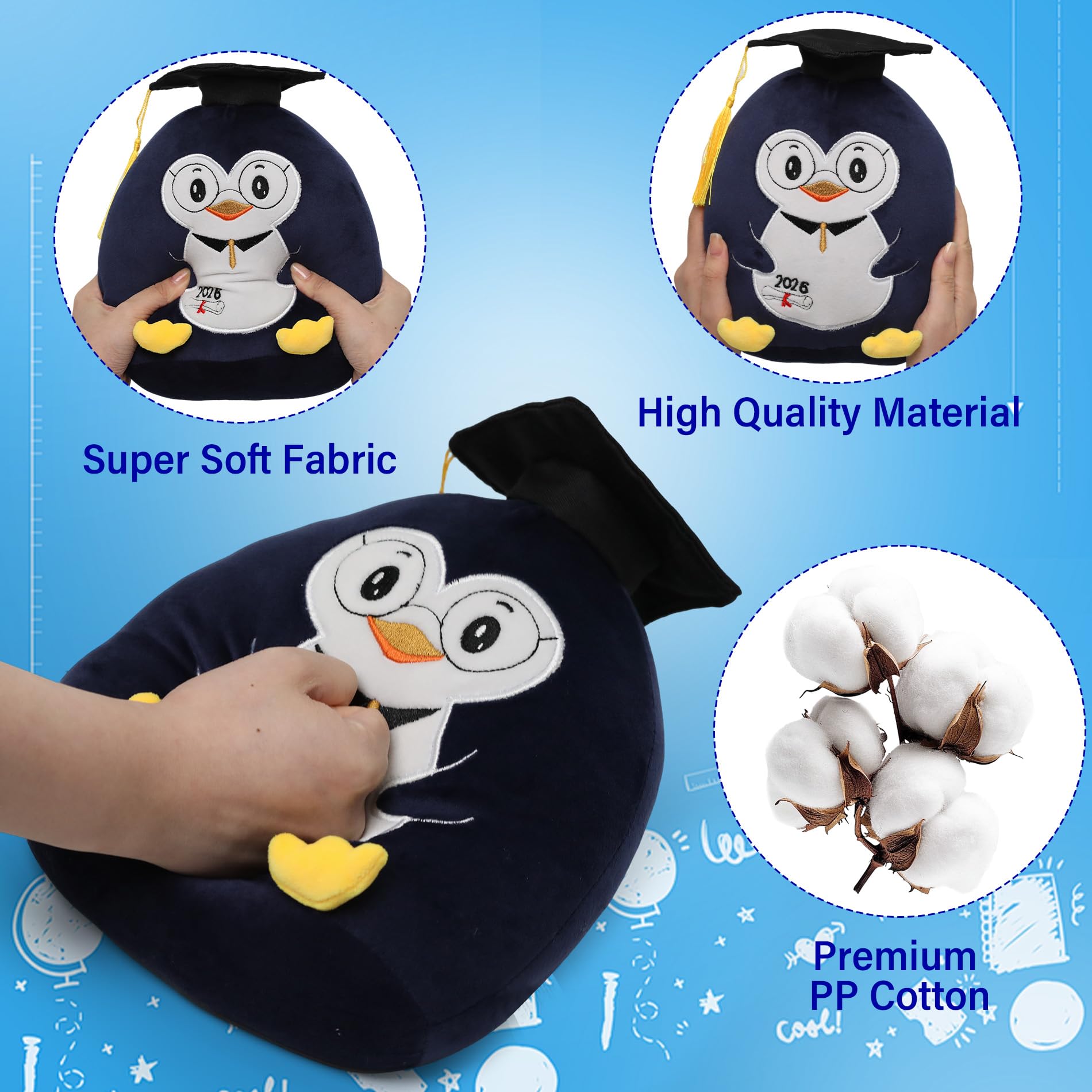 NIUBEHOHO Graduation Plush Penguin - 2026 Grad Stuffed Animal with Doctoral Hat, 10 Inch
