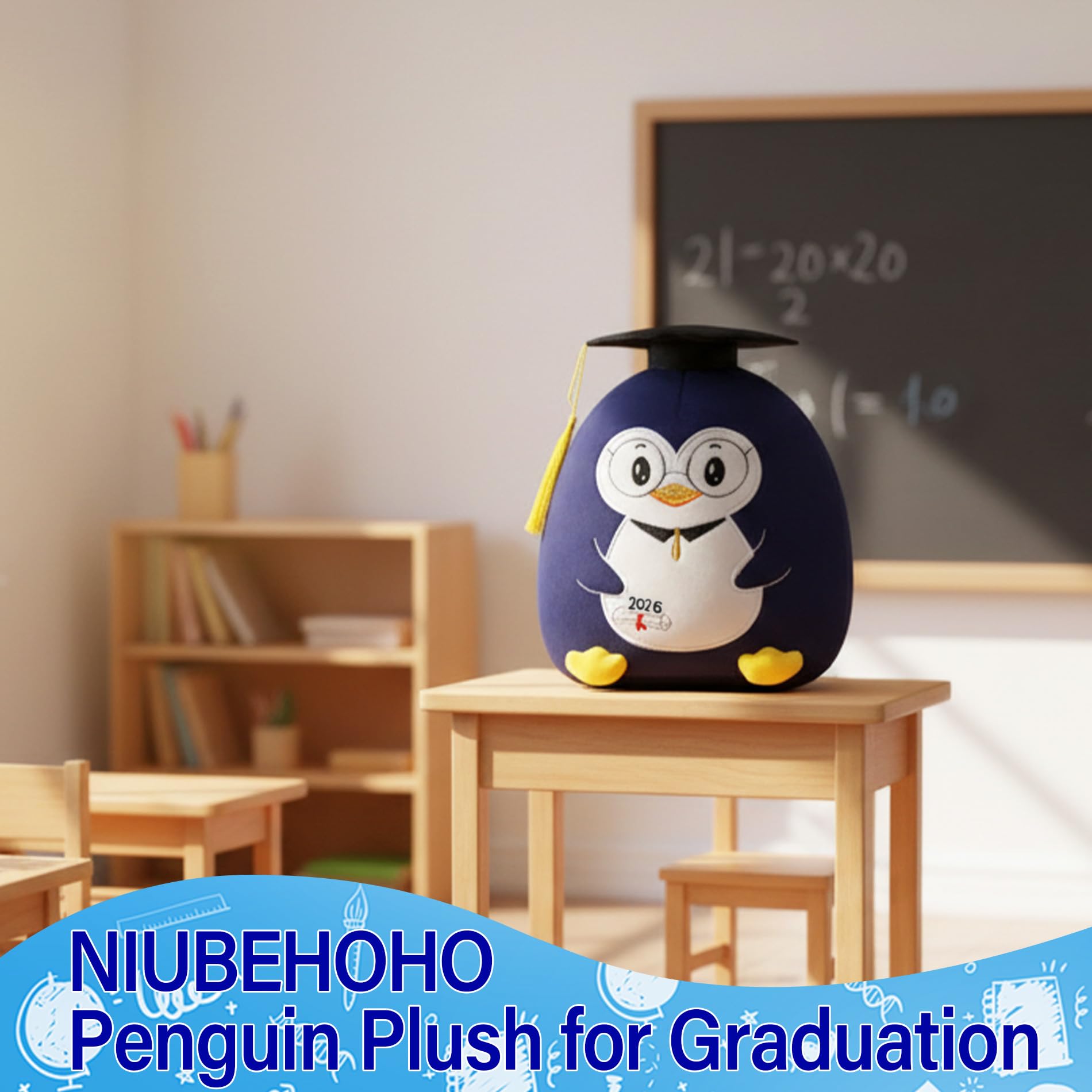 NIUBEHOHO Graduation Plush Penguin - 2026 Grad Stuffed Animal with Doctoral Hat, 10 Inch