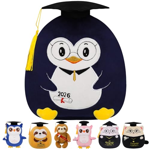 NIUBEHOHO Graduation Plush Penguin - 2026 Grad Stuffed Animal with Doctoral Hat, 10 Inch