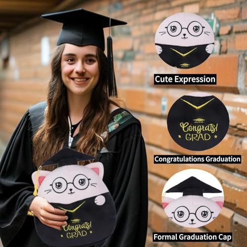 NIUBEHOHO Pink Graduation Cat Plush - 8-Inch Stuffed Animal with Cap, Gown & 'Congrats GRAD' Embroidery