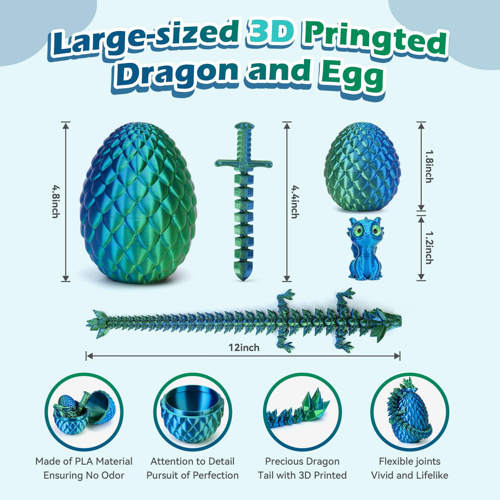 NIUCOO 12-Inch 3D Printed Dragon Egg with Articulated Dragon by Cinderwing3D