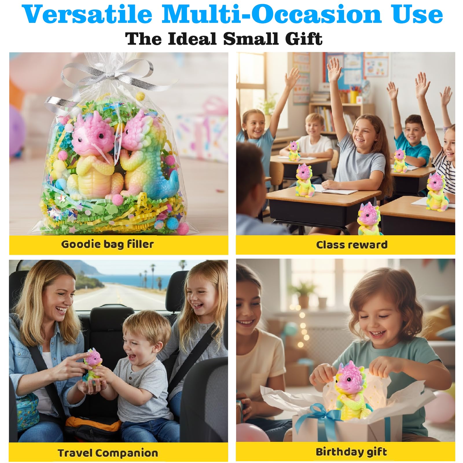 Niulife 2-Pack Squishy Dragon Stress Toys – Kawaii Sticky Fidget Desk Toy for Kids Adults