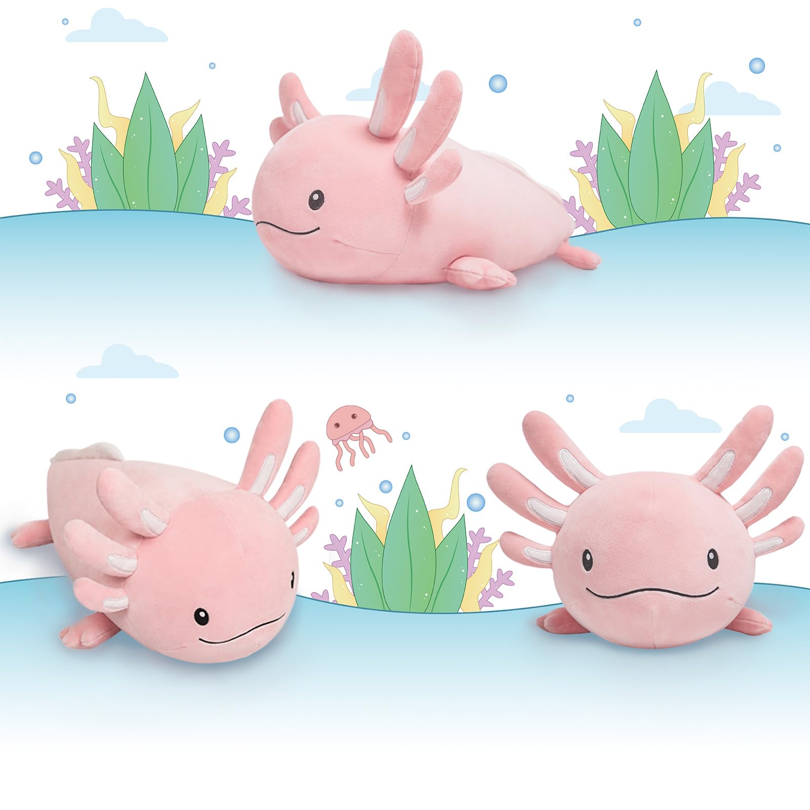 Niuniu Daddy 20 Inch Pink Axolotl Plush Toy – Glow-in-the-Dark Gills, Soft Polyester, Safe for Kids