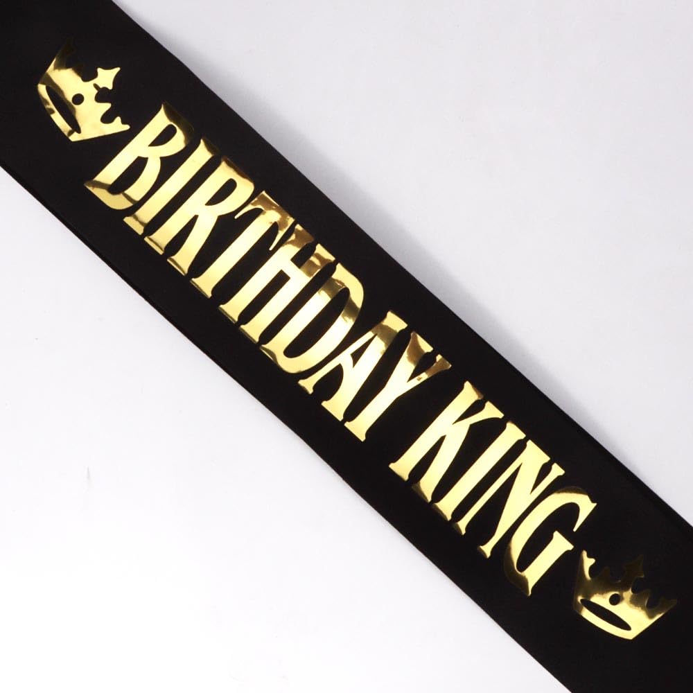 Noonhorse Birthday King Crown & Tiara Set with Sash – Gold with Black Rhinestones, Adjustable, 2 Pack