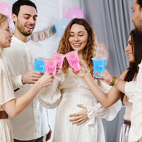 Norme 30-Pack Gender Reveal Cups – 16 oz Blue & Pink Disposable Party Cups with Team Boy/Girl Prints
