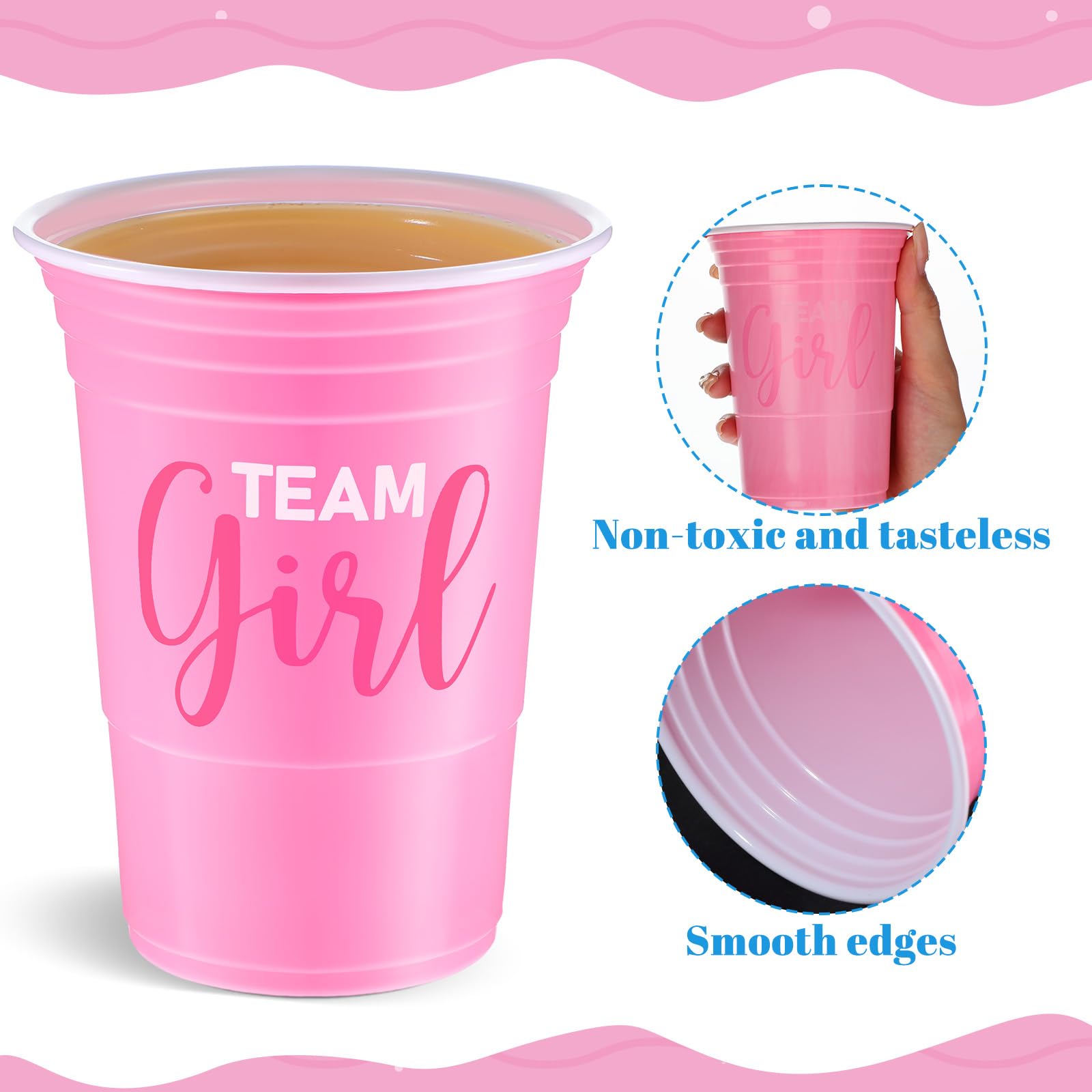 Norme 30-Pack Gender Reveal Cups – 16 oz Blue & Pink Disposable Party Cups with Team Boy/Girl Prints