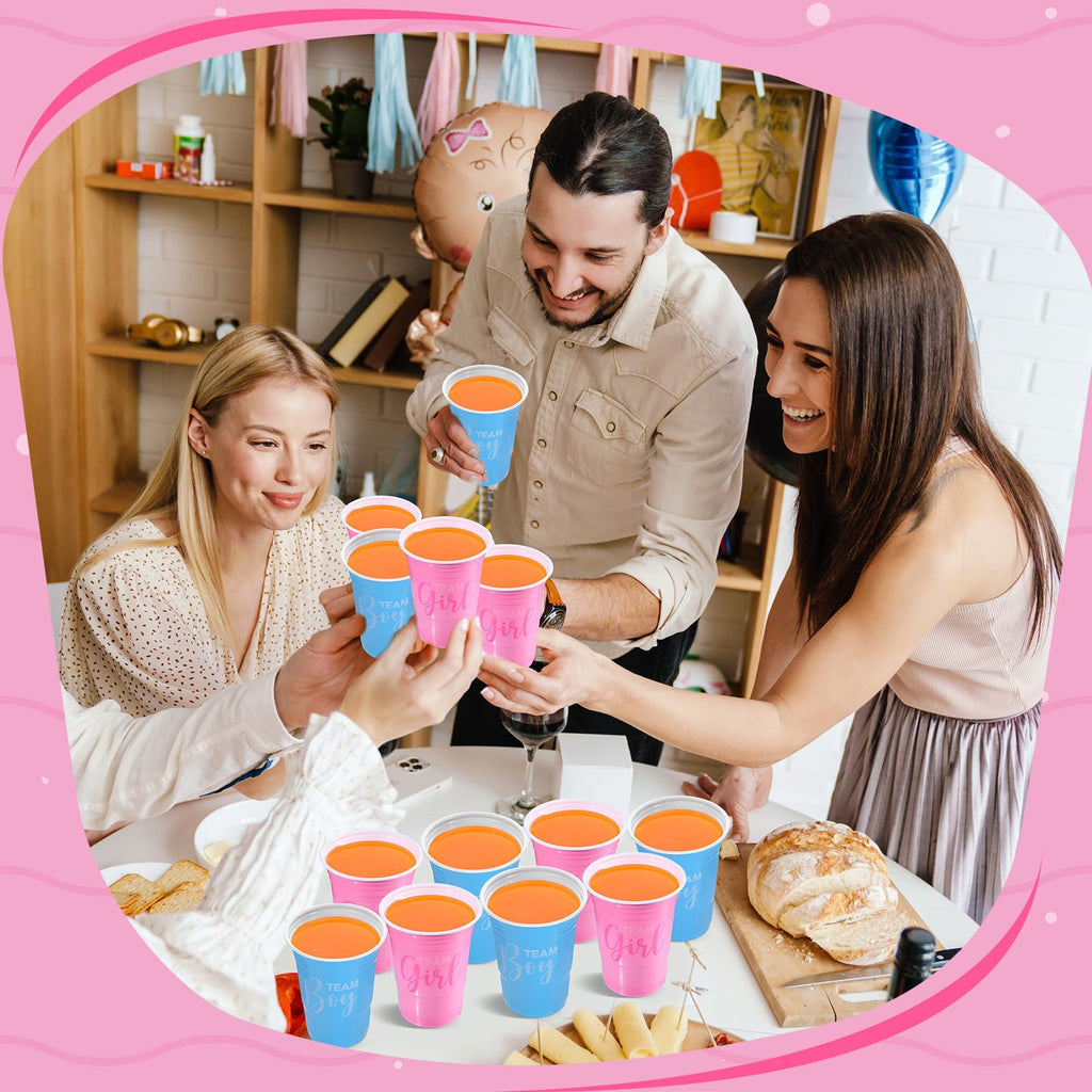Norme 30-Pack Gender Reveal Cups – 16 oz Blue & Pink Disposable Party Cups with Team Boy/Girl Prints
