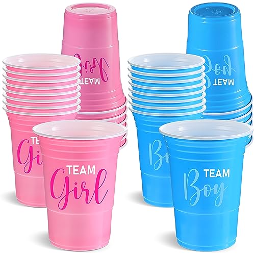 Norme 30-Pack Gender Reveal Cups – 16 oz Blue & Pink Disposable Party Cups with Team Boy/Girl Prints