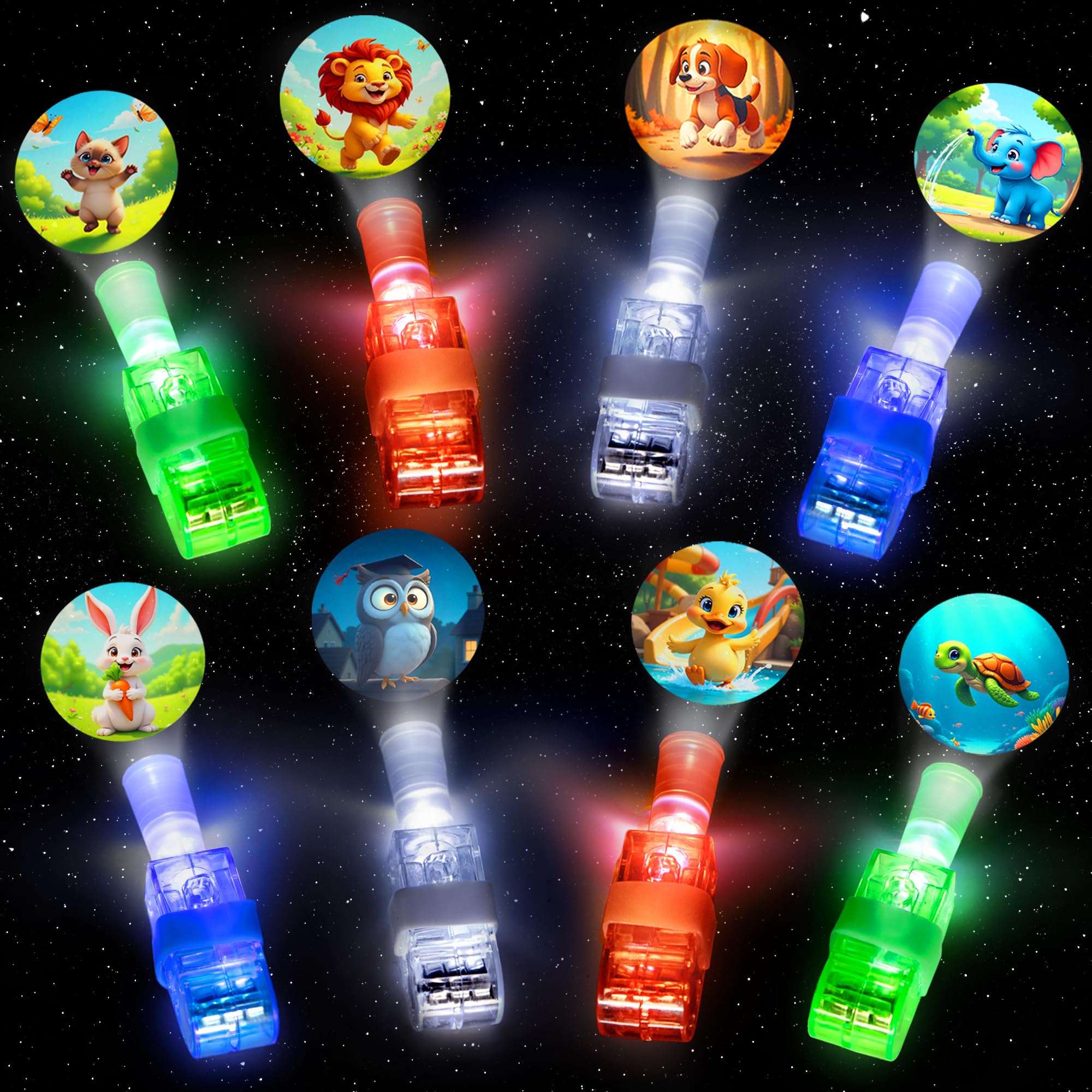 Novelty Place 24-Pack LED Animal Finger Lights – Cute Projector Party Favors for Kids
