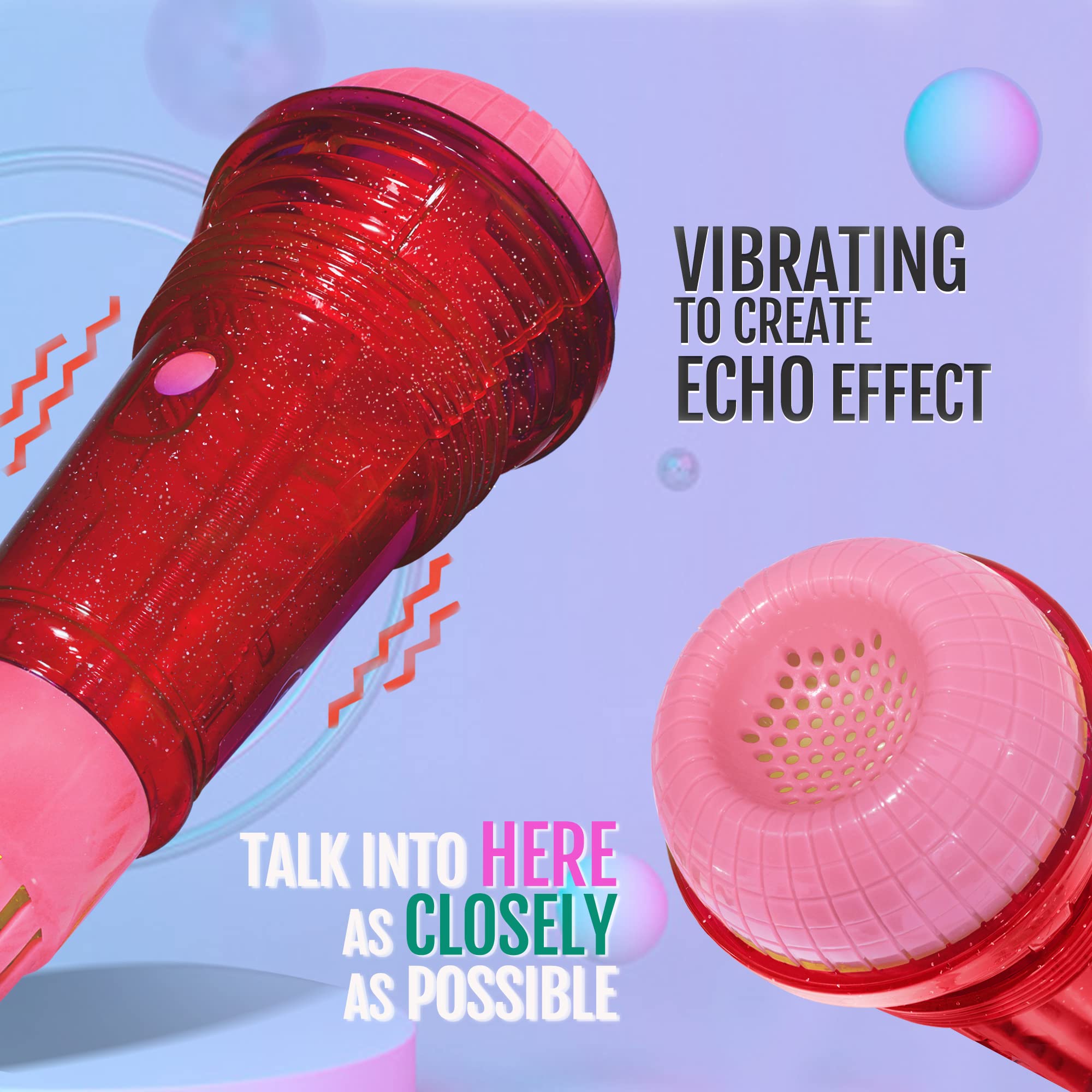 Novelty Place Echo Mic - Battery-Free Retro Toy Microphone for Kids (Red & Pink)