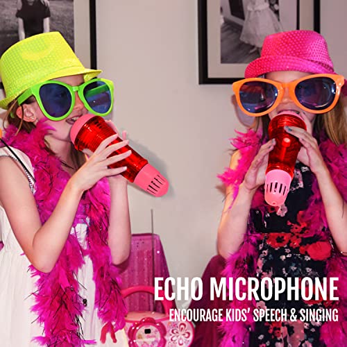 Novelty Place Echo Mic - Battery-Free Retro Toy Microphone for Kids (Red & Pink)