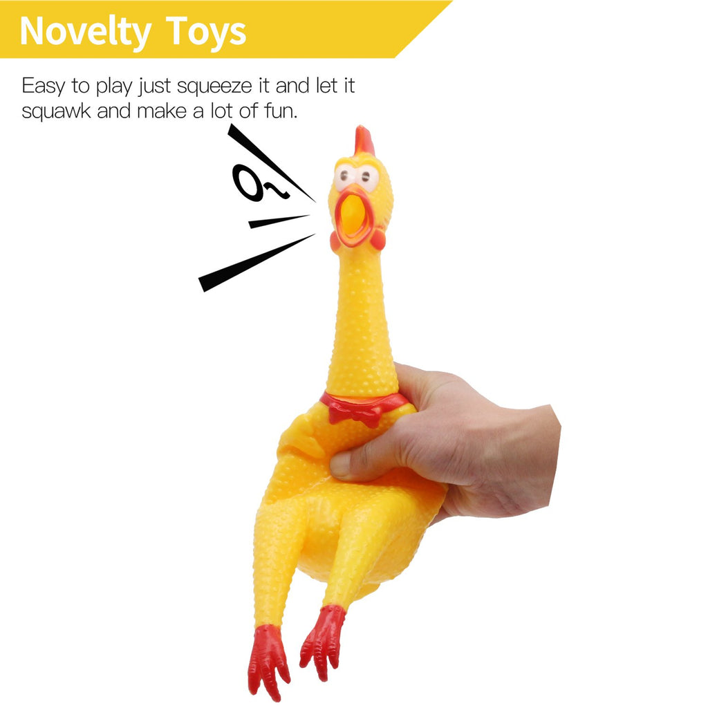 Novelty Place Large 16-Inch Squawking Chicken Dog Toy – Yellow Vinyl Squeaky Toy for Pets and Pranks