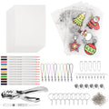 NOVWANG 198-Piece Heat Shrink Plastic Sheet Kit with 28 Shrinky Papers, Hole Punch, Keychain Accessories, and Colored Pencils