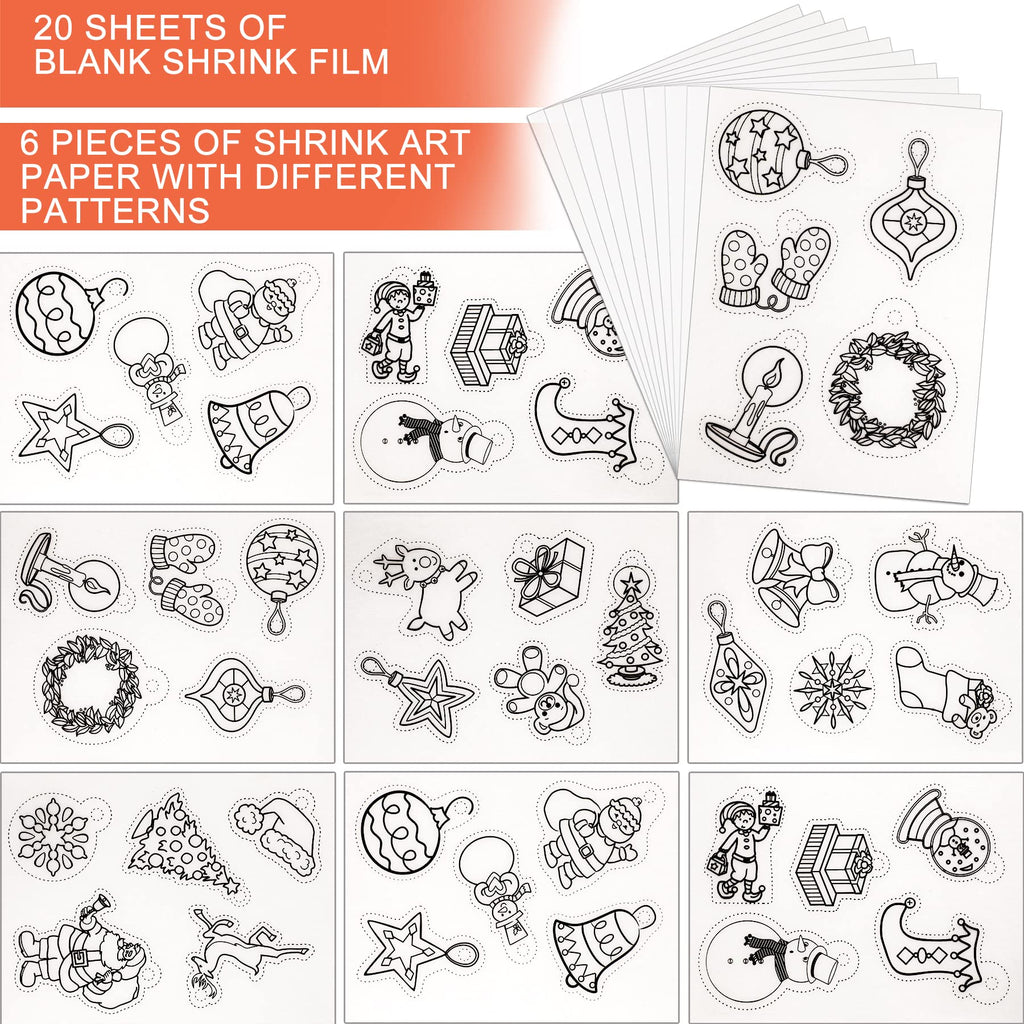 NOVWANG 198-Piece Heat Shrink Plastic Sheet Kit with 28 Shrinky Papers, Hole Punch, Keychain Accessories, and Colored Pencils