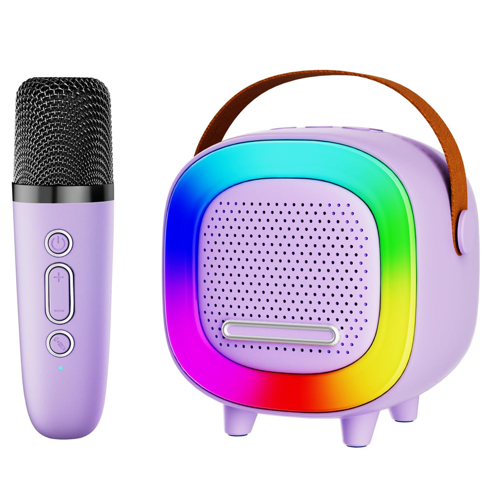 NTEEWAHY Mini Karaoke Machine with Bluetooth 5.3, 1 Wireless Mic, Purple, Portable Speaker for Kids Ages 4-12+