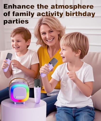 NTEEWAHY Mini Karaoke Machine with Bluetooth 5.3, 1 Wireless Mic, Purple, Portable Speaker for Kids Ages 4-12+