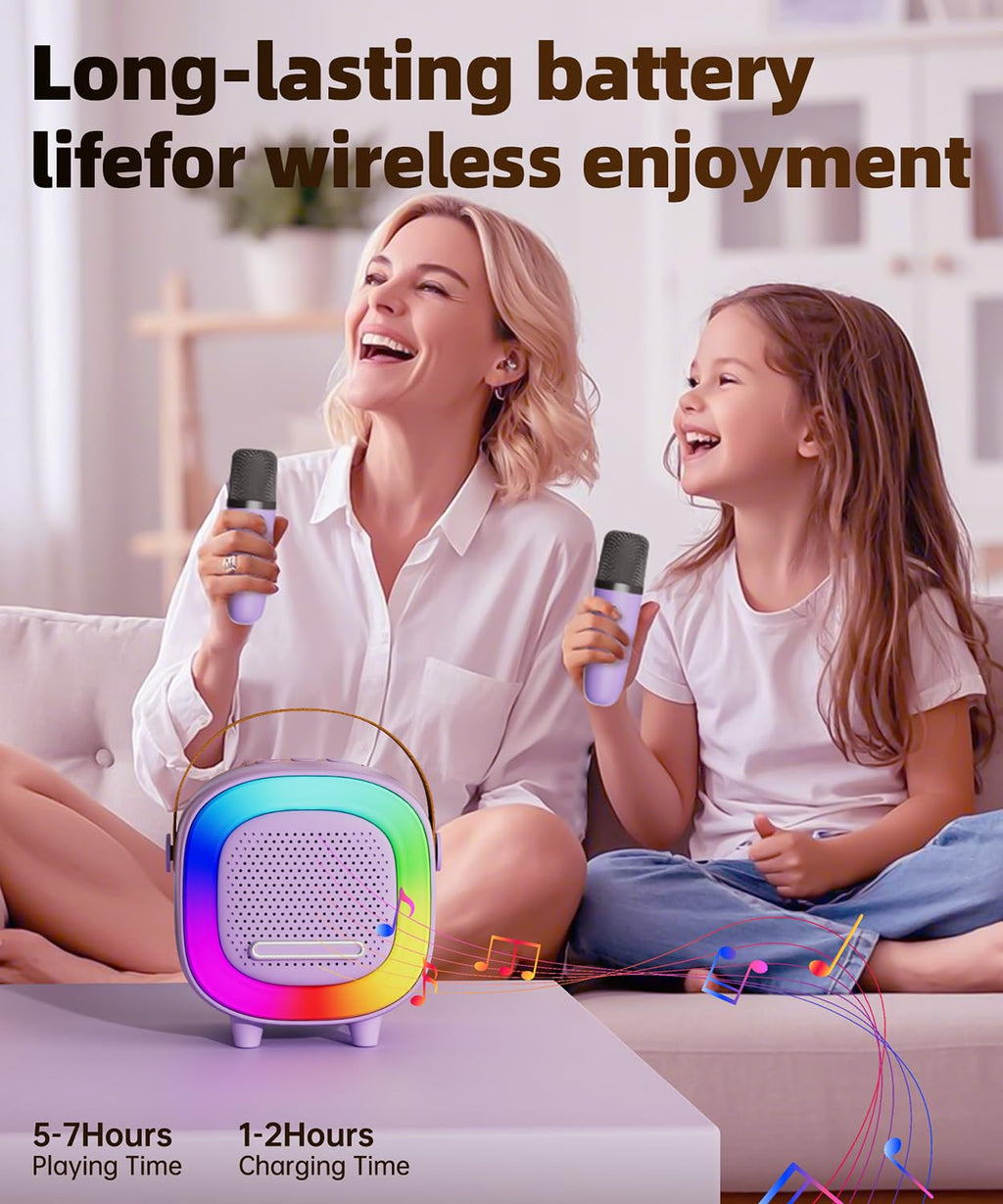 NTEEWAHY Mini Karaoke Machine with Bluetooth 5.3, 1 Wireless Mic, Purple, Portable Speaker for Kids Ages 4-12+