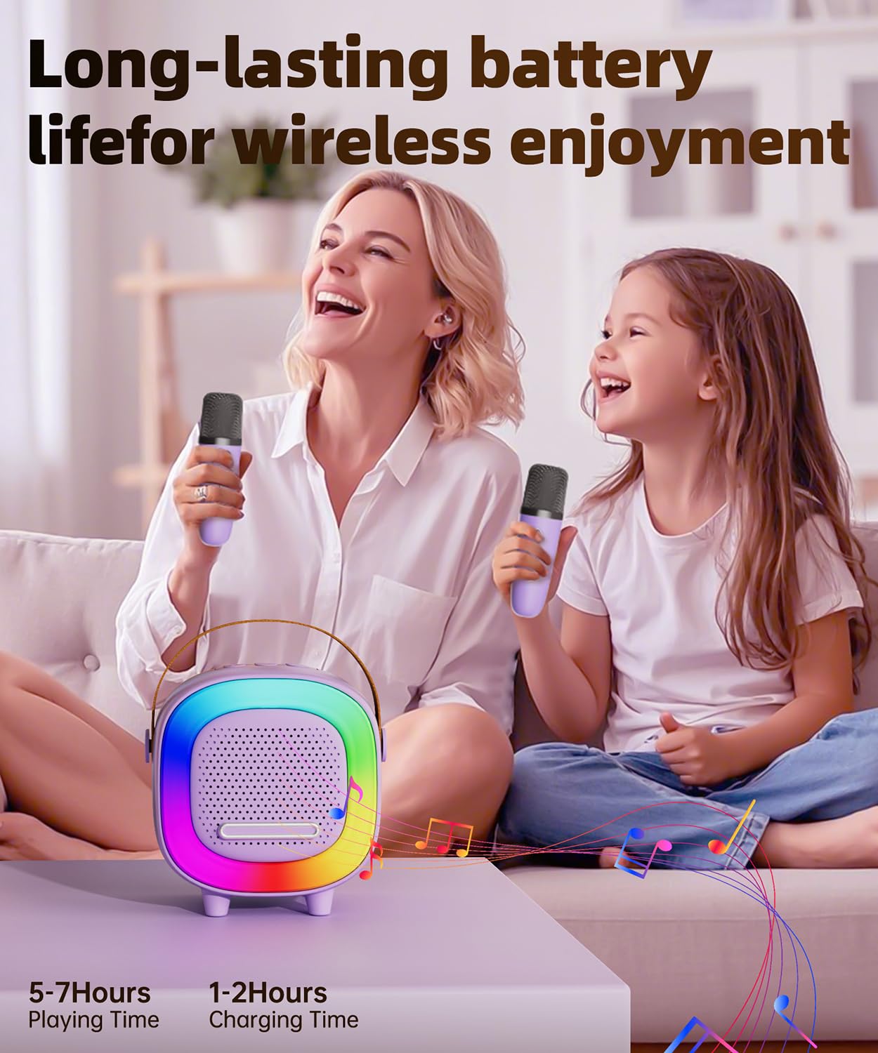 NTEEWAHY Mini Karaoke Machine with Bluetooth 5.3, 1 Wireless Mic, Purple, Portable Speaker for Kids Ages 4-12+