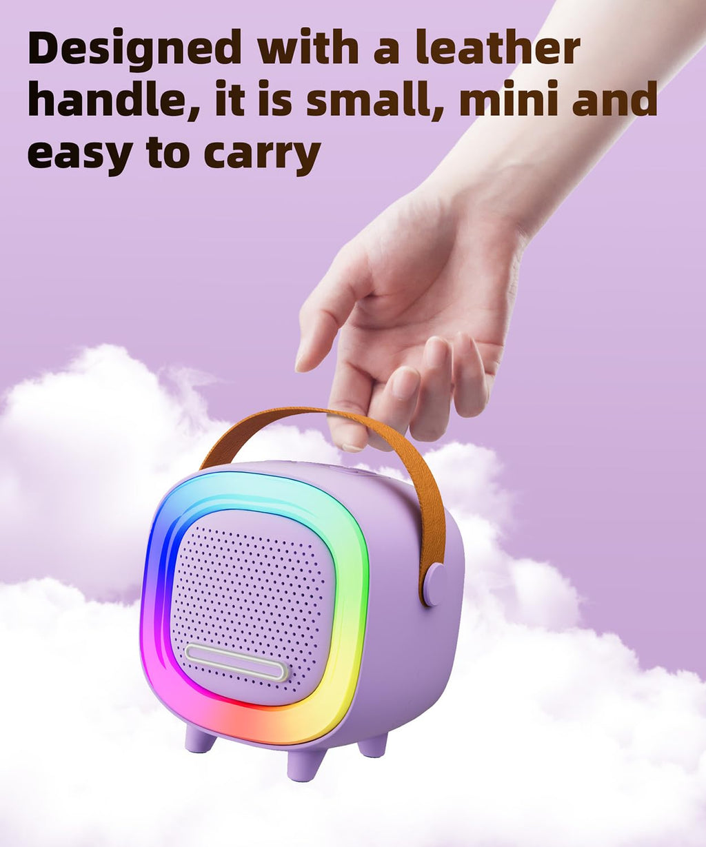 NTEEWAHY Mini Karaoke Machine with Bluetooth 5.3, 1 Wireless Mic, Purple, Portable Speaker for Kids Ages 4-12+