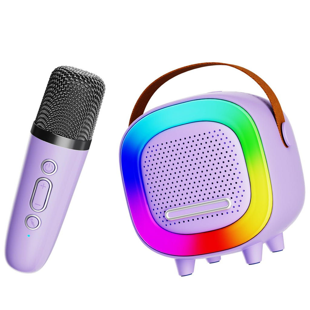 NTEEWAHY Mini Karaoke Machine with Bluetooth 5.3, 1 Wireless Mic, Purple, Portable Speaker for Kids Ages 4-12+