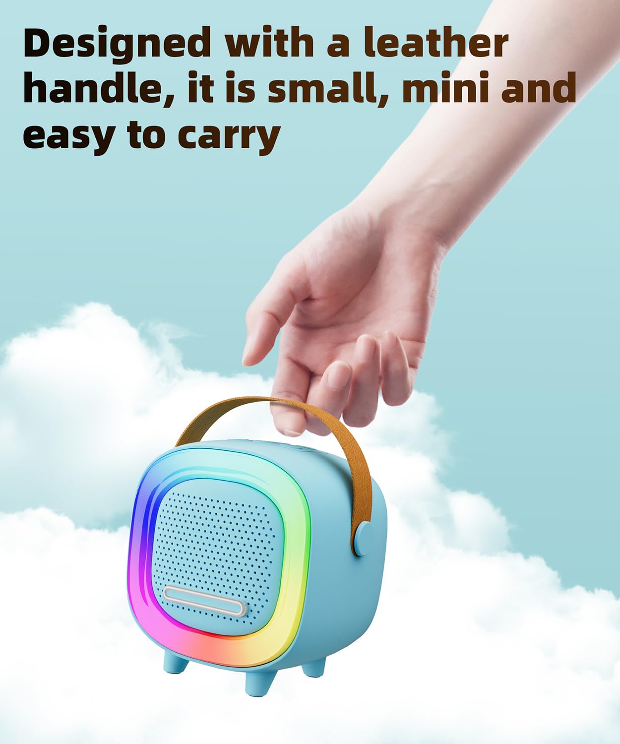 NTEEWAHY Mini Karaoke Machine with Wireless Microphone, Bluetooth 5.3 Speaker for Kids & Adults, Portable with Colorful Lights & 5 Voice Effects, Blue