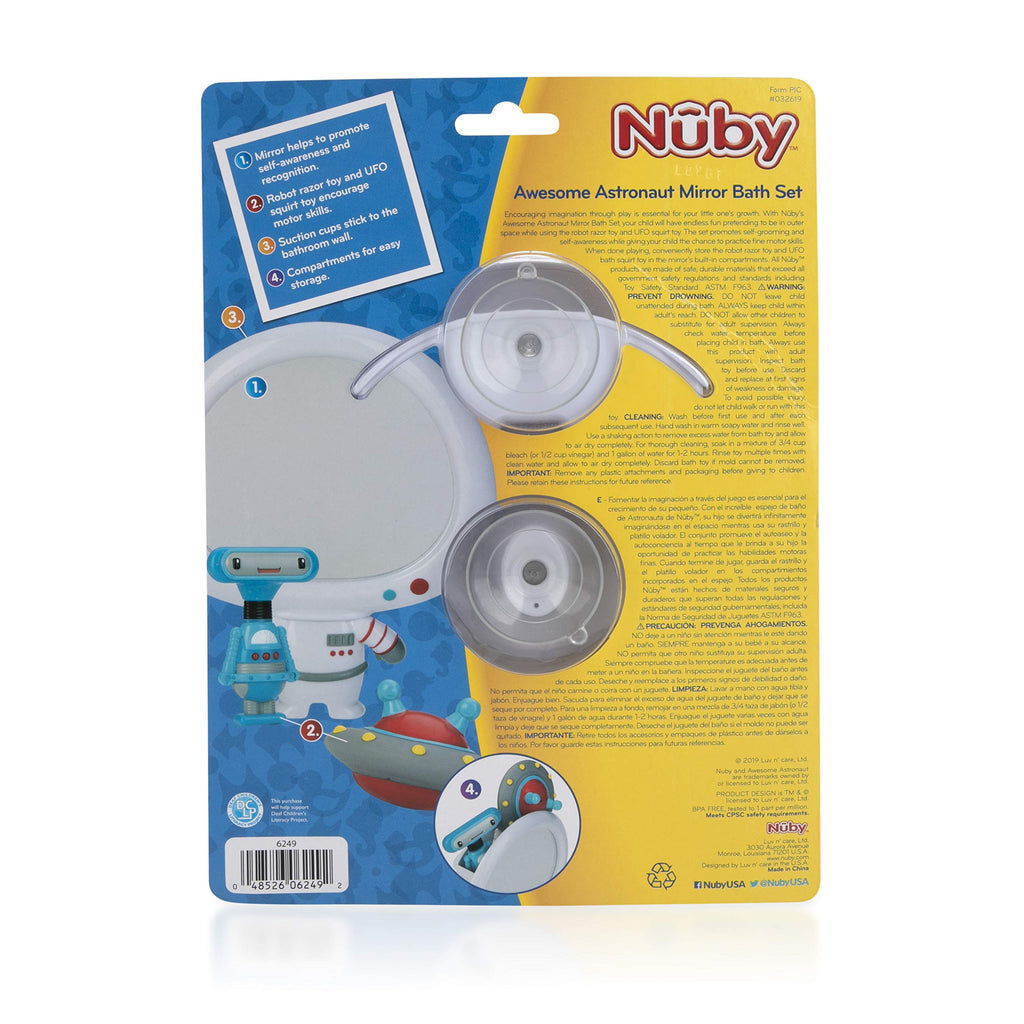 Nuby Astronaut Mirror Bath Toy Set – 3-Piece Interactive Baby Bathtub Toy for Toddlers 3+
