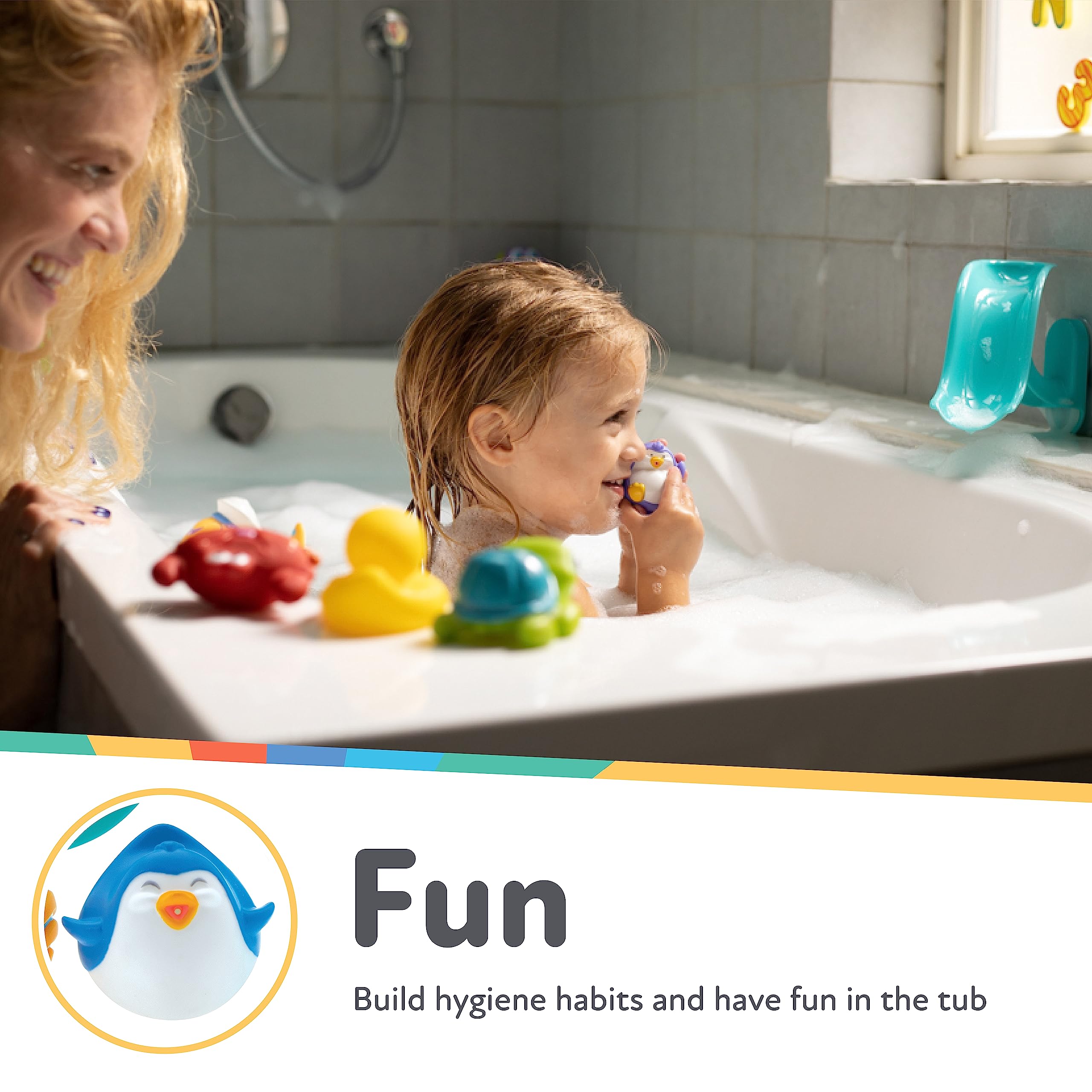 Nuby Penguin Slide Bath Toy Play Set with 4 Squirters – Interactive Bath Time Fun for Toddlers 12+ Months