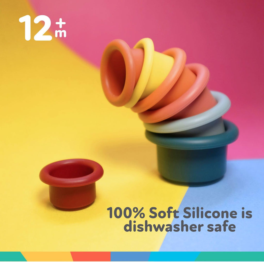Nuby Silicone Stacking Cups - 7-Piece Toddler Toy for Fine Motor Skills & Sensory Play, 12+ Months