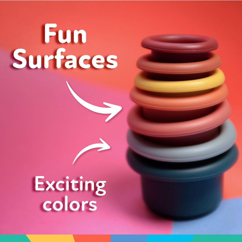 Nuby Silicone Stacking Cups - 7-Piece Toddler Toy for Fine Motor Skills & Sensory Play, 12+ Months