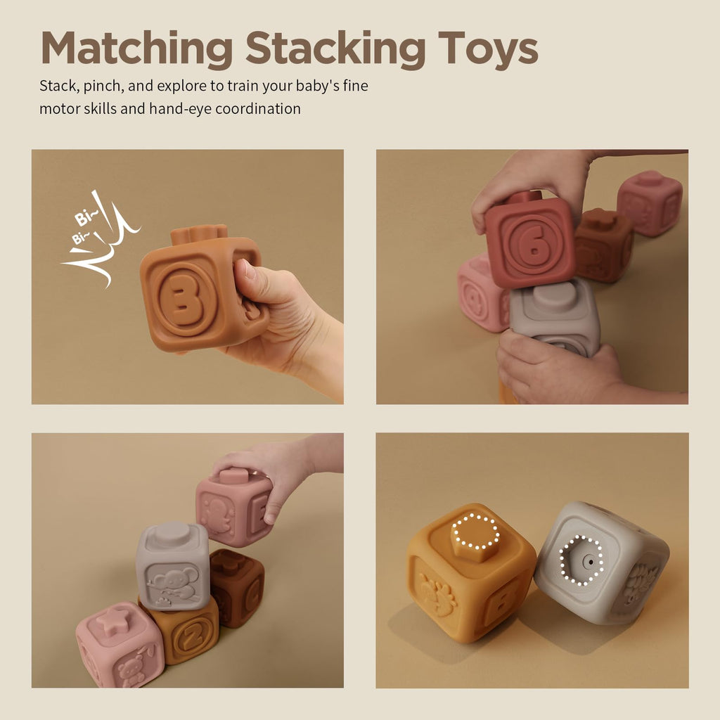 Nueplay 7-Piece Soft Unicorn Building Blocks for Baby Girls 6-12 Months - Montessori Sensory Stacking Toy with Embossed Patterns