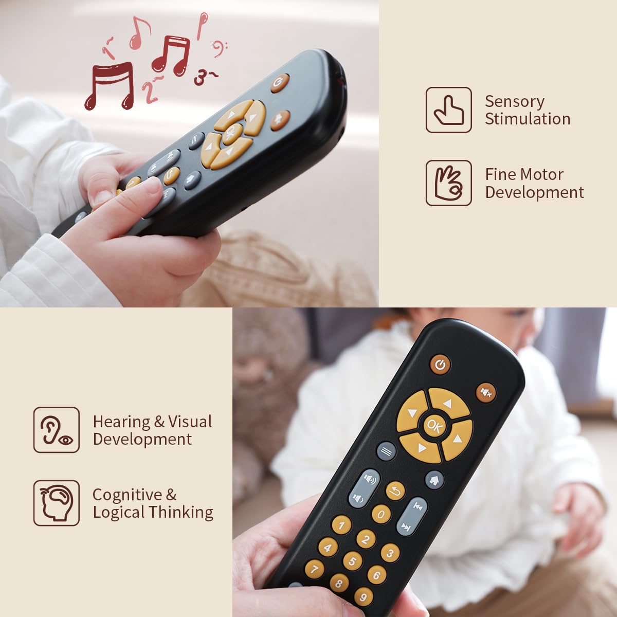 Nueplay Realistic Remote Toy for Toddlers – Lights, Music & Trilingual Number Learning (Ages 1-3, Black)