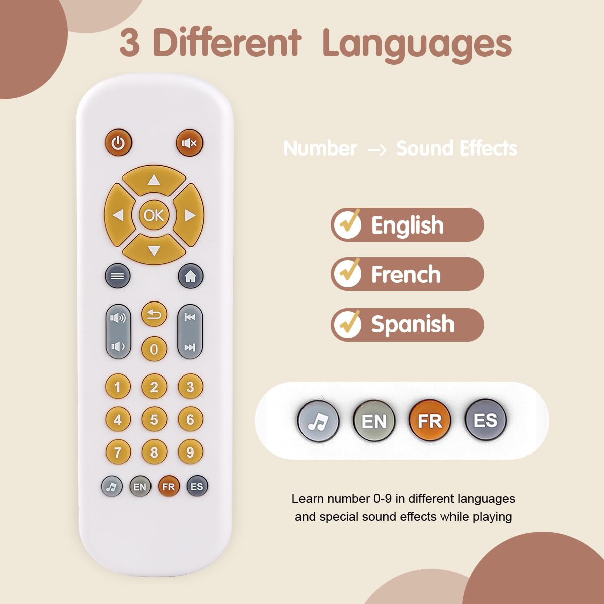 Nueplay Toddler Learning Controller – Trilingual Pretend Remote with Lights & Sounds for Ages 1-3