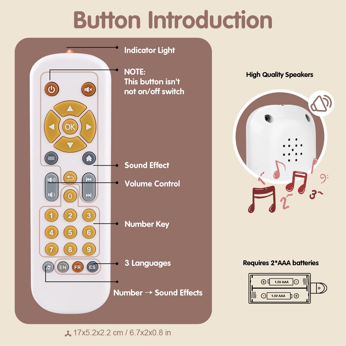Nueplay Toddler Learning Controller – Trilingual Pretend Remote with Lights & Sounds for Ages 1-3