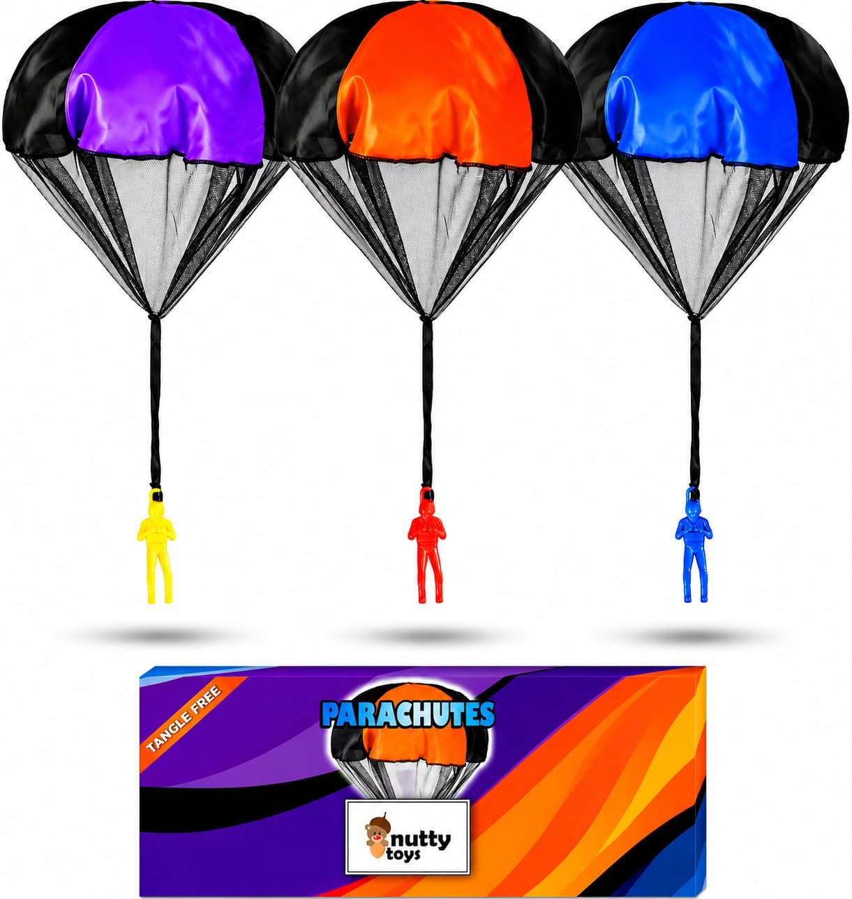 nutty toys Parachute Men for Kids – Tangle-Free Outdoor Flying Toy, 3-12 Years
