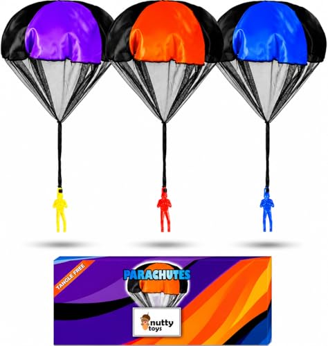 nutty toys Parachute Men for Kids – Tangle-Free Outdoor Flying Toy, 3-12 Years