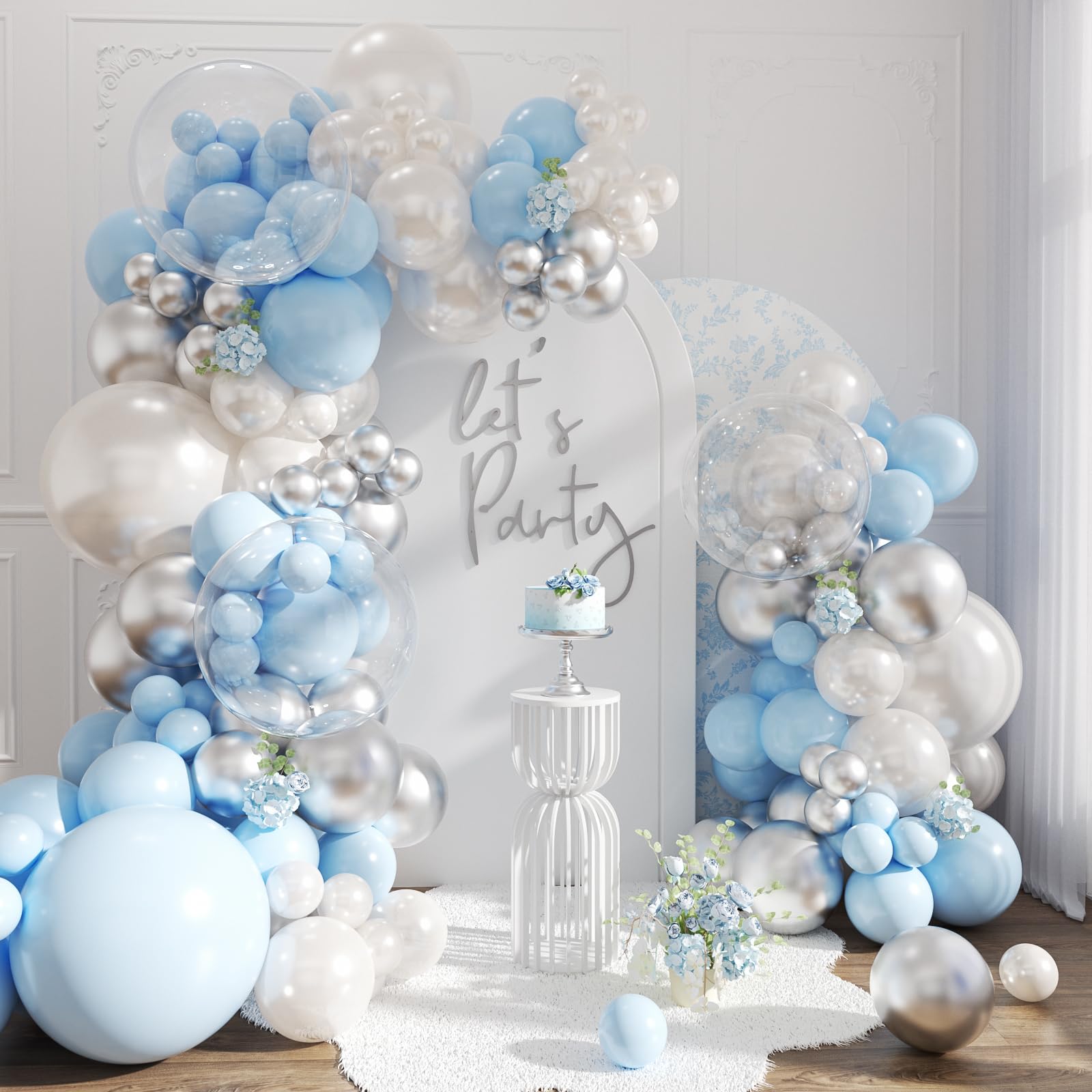 NUTTYBASH 103-Piece Blue and Silver Balloon Arch Kit for Parties and Events