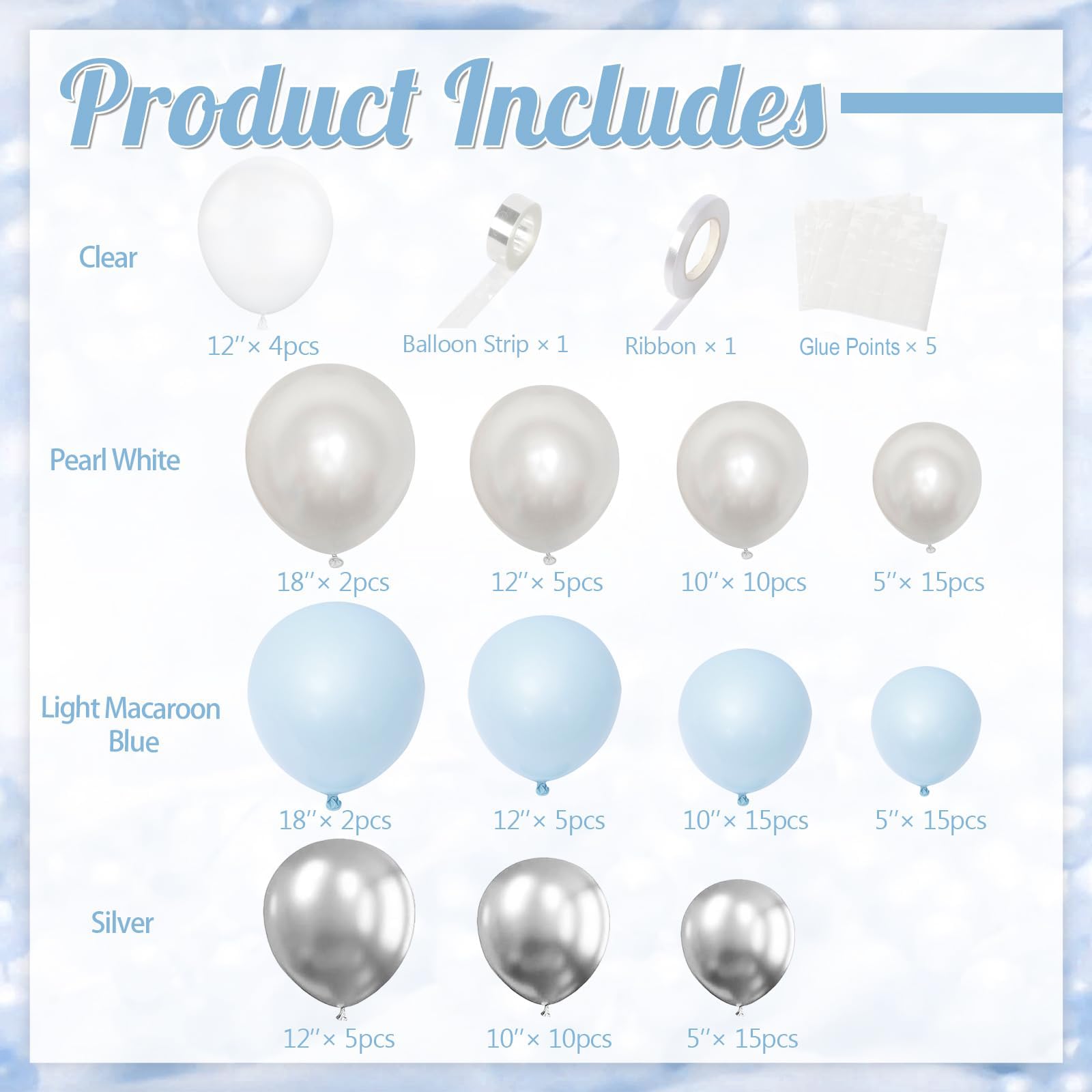 NUTTYBASH 103-Piece Blue and Silver Balloon Arch Kit for Parties and Events