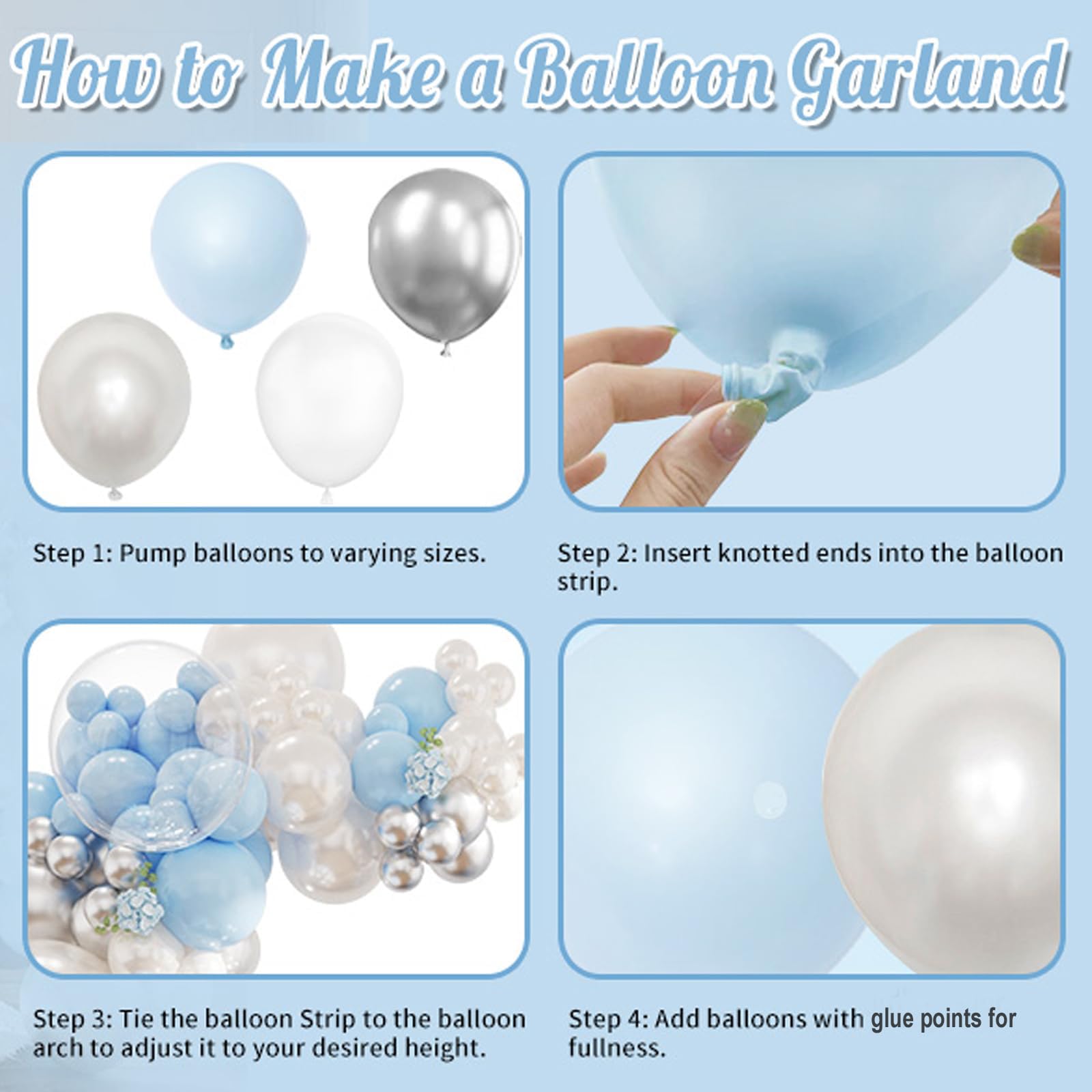 NUTTYBASH 103-Piece Blue and Silver Balloon Arch Kit for Parties and Events