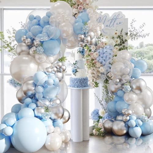 NUTTYBASH 103-Piece Blue and Silver Balloon Arch Kit for Parties and Events