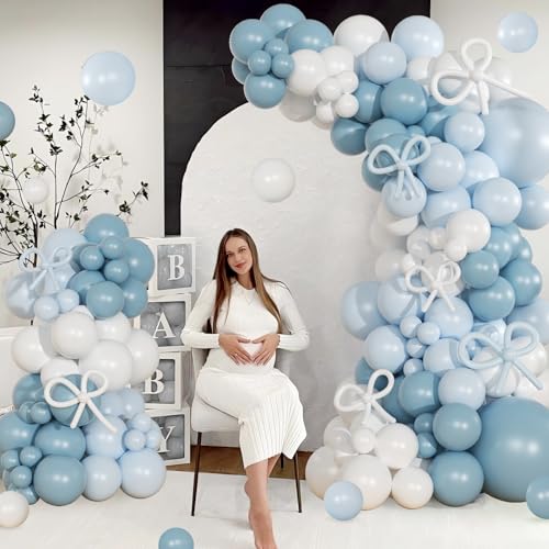 NUTTYBASH 146-Piece Dusty Blue and White Balloon Garland Arch Kit for Parties